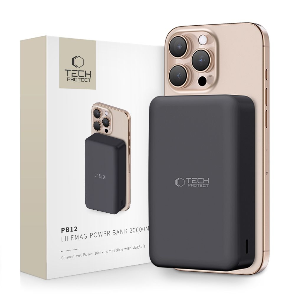 Tech-Protect PB12 LifeMag MagSafe powerbanka 20000 mAh 15W - černá
