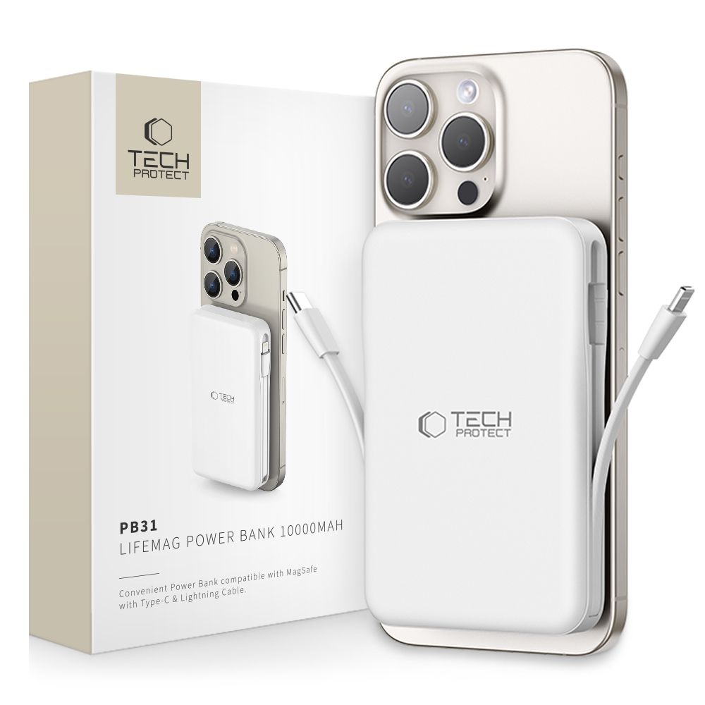 Tech-Protect PB31 LifeMag MagSafe powerbanka 10000 mAh 15W - bílá