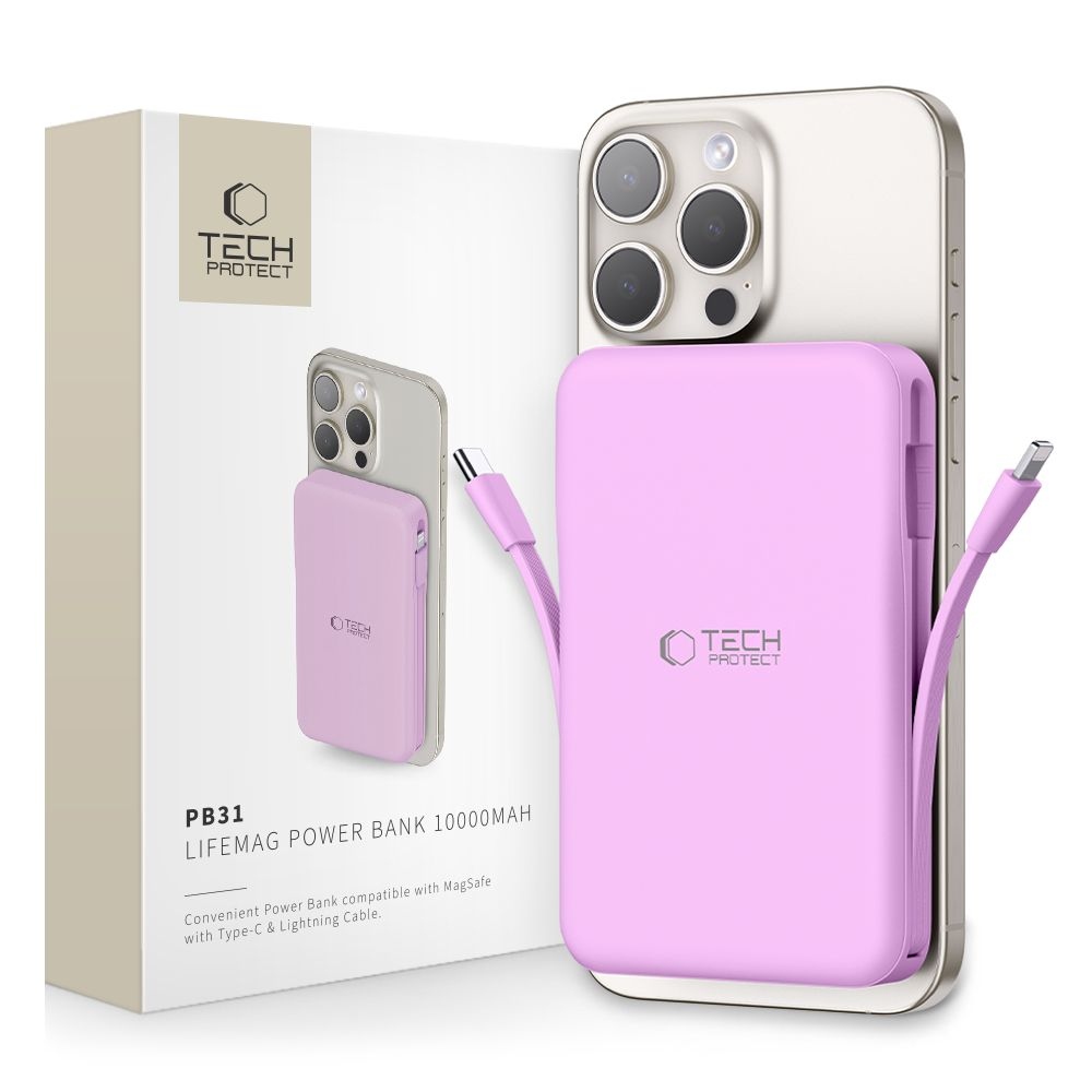 Tech-Protect PB31 LifeMag MagSafe powerbanka 10000 mAh 15W - tmavěrůžová