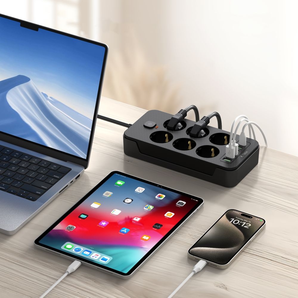 Tech-Protect PC6X6 prodlužovací kabel s 6 zásuvkami 3 USB-A a 3 USB-C 2 m - černý