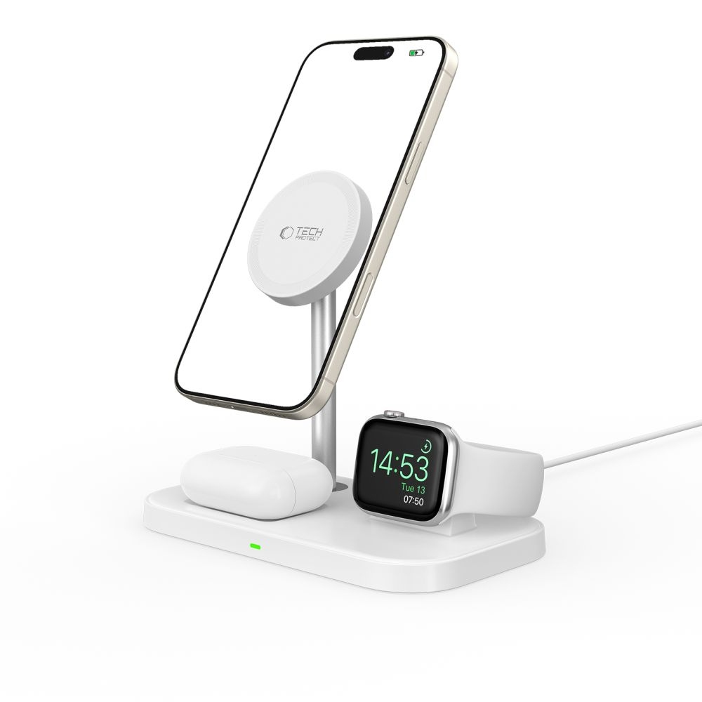 Tech-Protect QI15W-A22 nabíjecí stojánek 3v1 s MagSafe - bílý