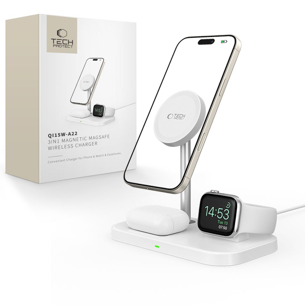 Tech-Protect QI15W-A22 nabíjecí stojánek 3v1 s MagSafe - bílý