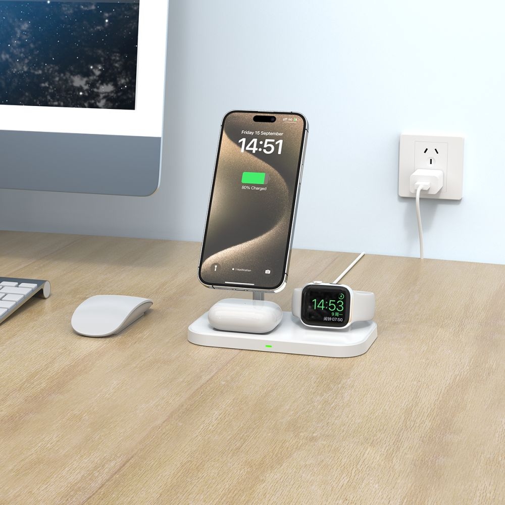 Tech-Protect QI15W-A22 nabíjecí stojánek 3v1 s MagSafe - bílý