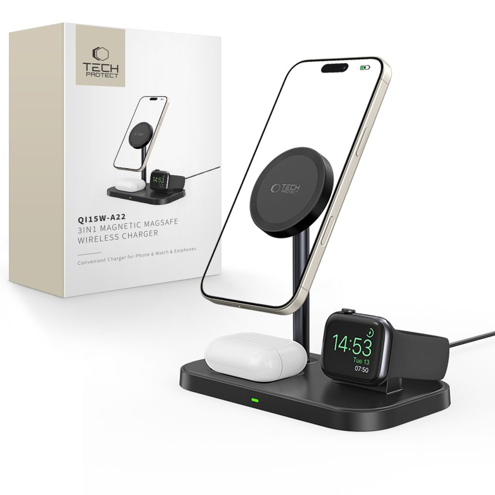 Tech-Protect QI15W-A22 nabíjecí stojánek 3v1 s MagSafe - černý