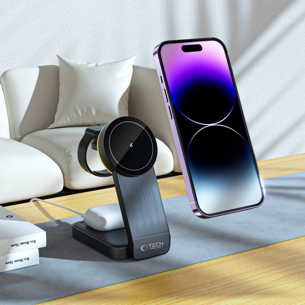 Tech-Protect QI15W-A28 cestovní nabíjecí stojánek 3v1 s MagSafe - černý
