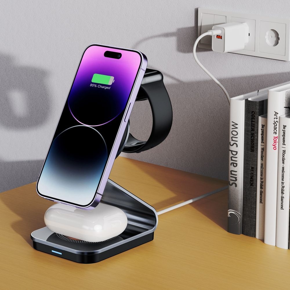 Tech-Protect QI15W-A29 cestovní nabíjecí stojánek 3v1 s MagSafe - černý