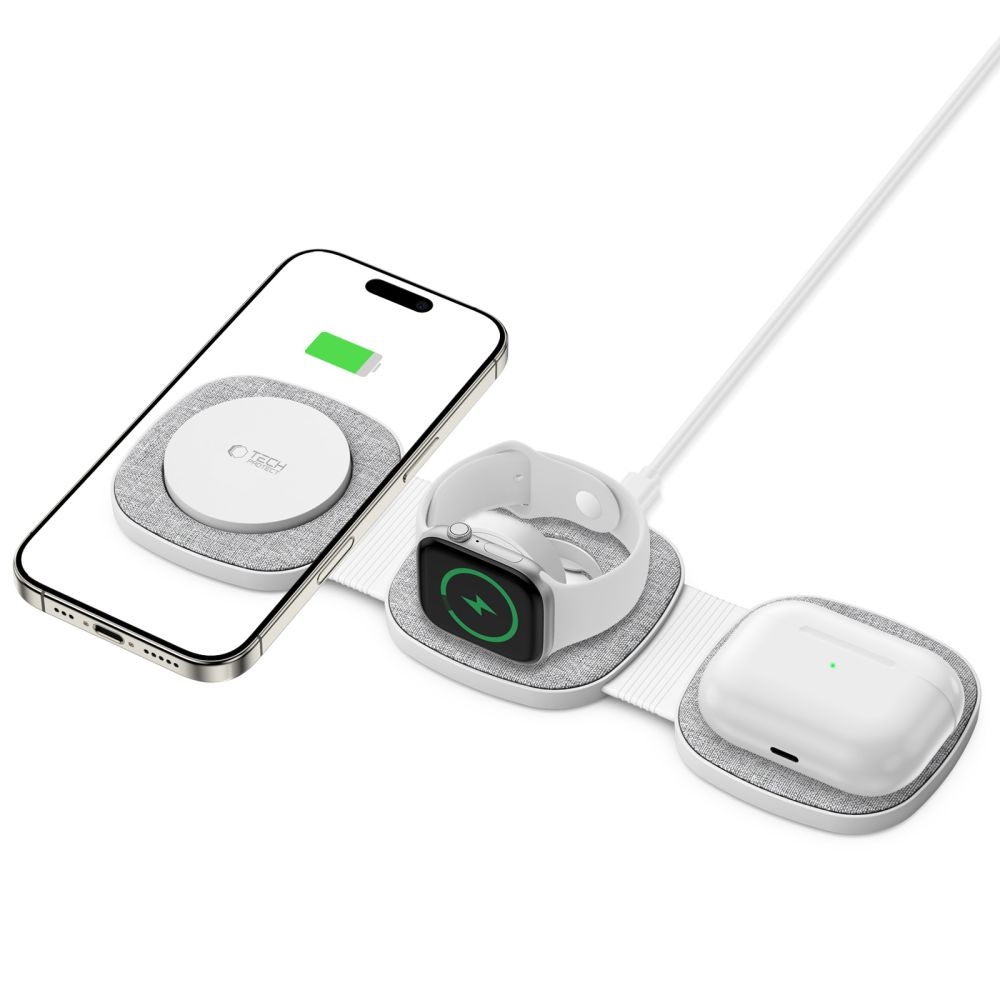 Tech-Protect QI15W-A32 cestovní nabíjecí stojánek 3v1 s MagSafe - šedý