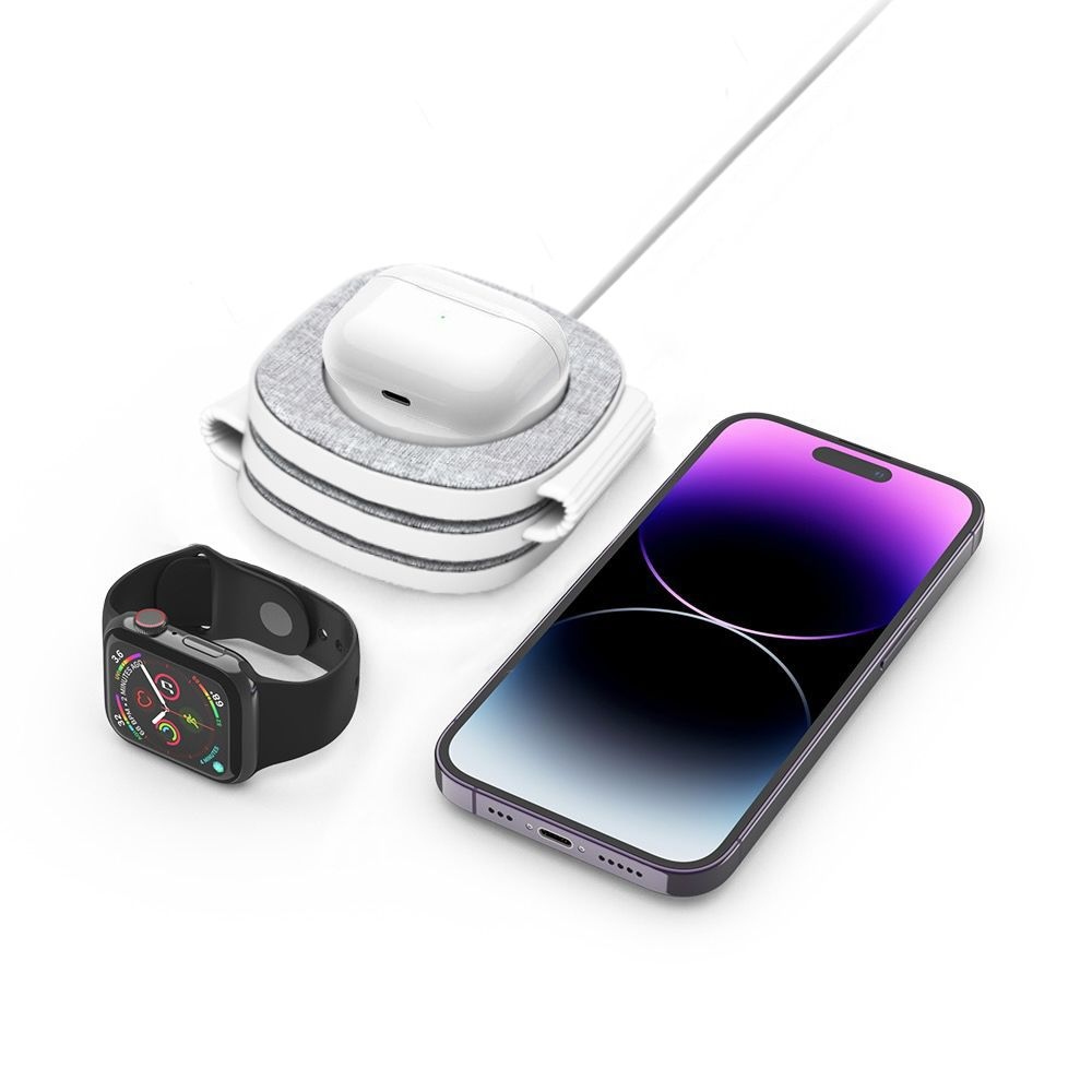 Tech-Protect QI15W-A32 cestovní nabíjecí stojánek 3v1 s MagSafe - šedý