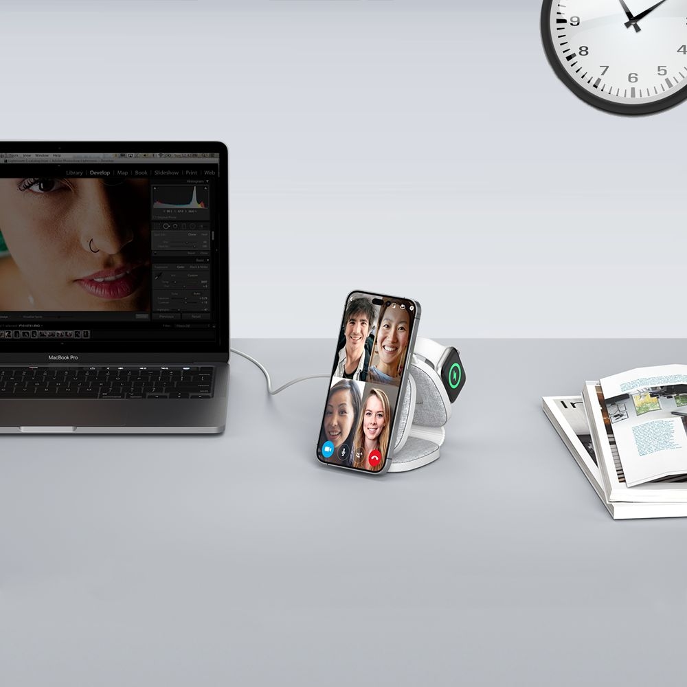 Tech-Protect QI15W-A32 cestovní nabíjecí stojánek 3v1 s MagSafe - šedý