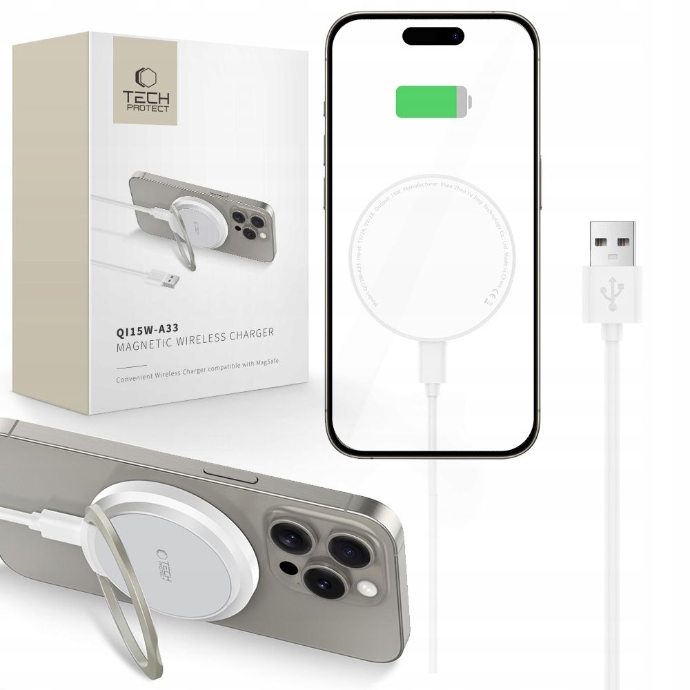 Tech-Protect QI15W-A33 bezdrátová MagSafe nabíječka se stojánkem - bílá