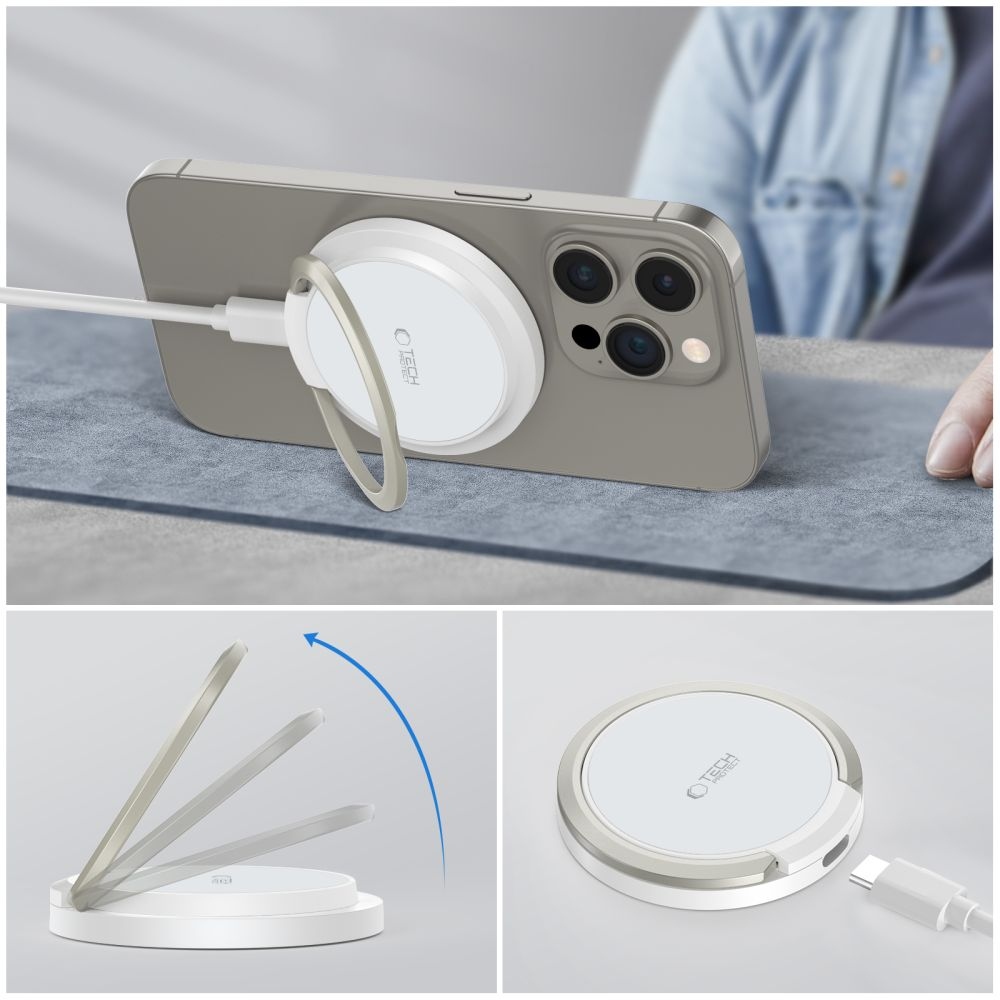 Tech-Protect QI15W-A33 bezdrátová MagSafe nabíječka se stojánkem - bílá