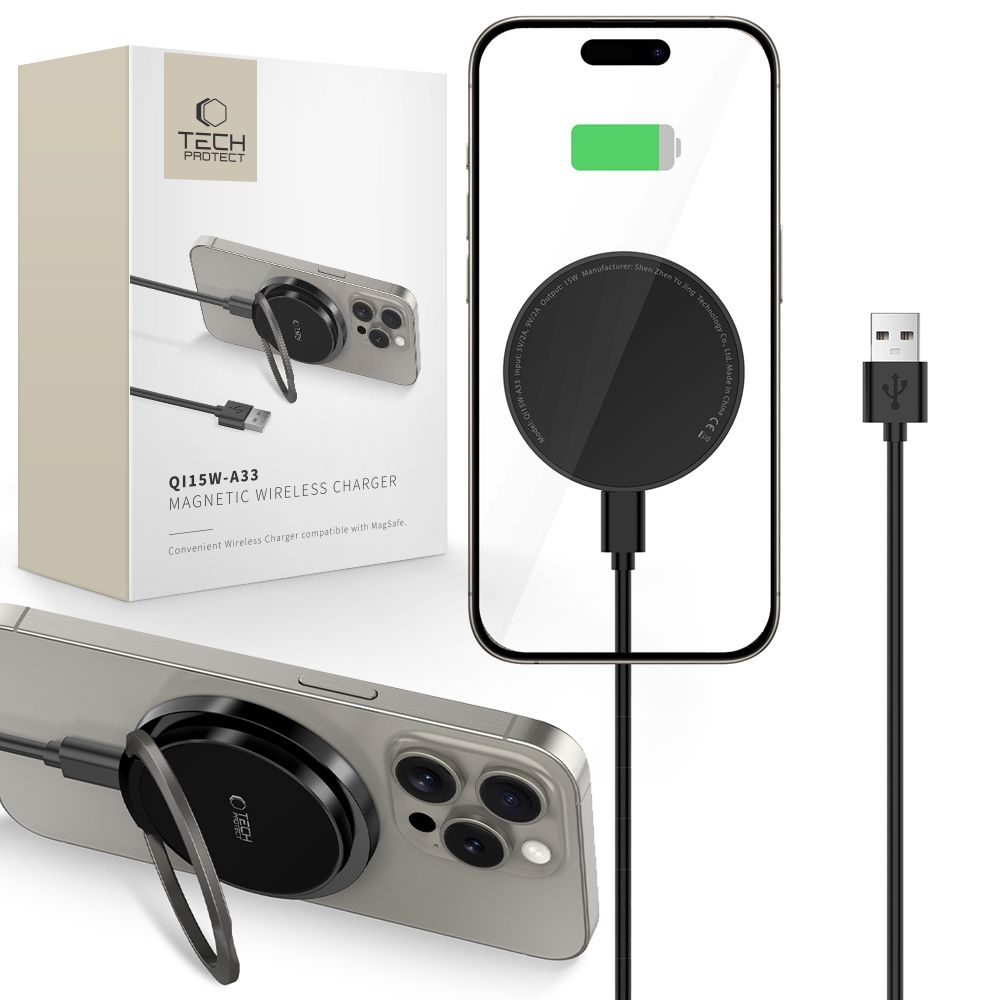Tech-Protect QI15W-A33 bezdrátová MagSafe nabíječka se stojánkem - černá