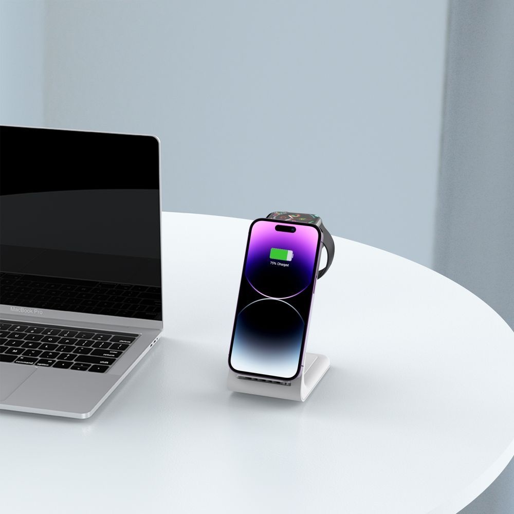 Tech-Protect QI15W-A36 nabíjecí stojánek 3v1 pro Apple iPhone, Watch a AirPods - bílý