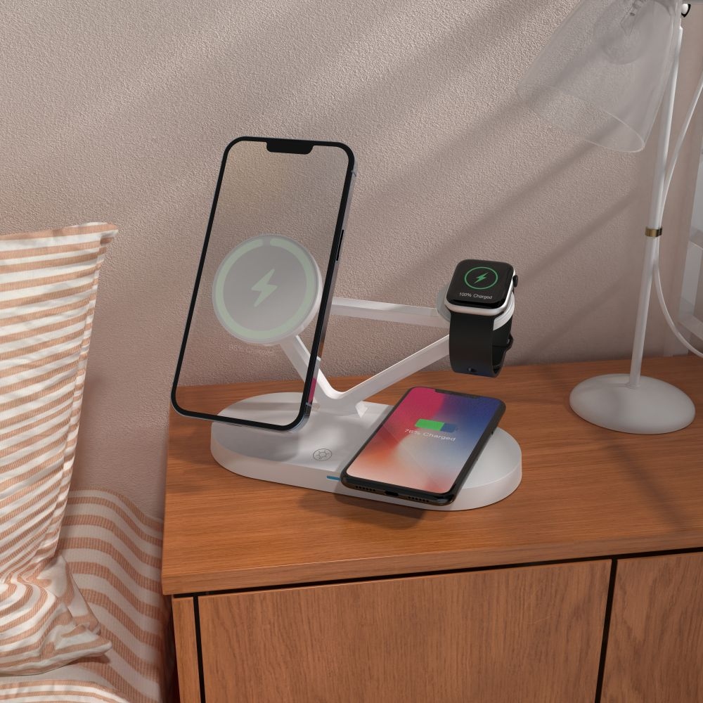 Tech-Protect QI15W-A41 3v1 bezdrátový MagSafe nabíjecí stojánek - bílý