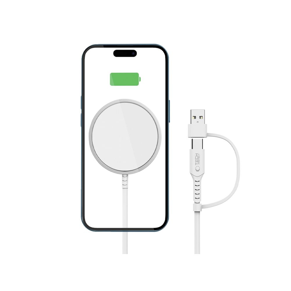 Tech-Protect QI15W-A44 bezdrátová MagSafe nabíječka s USB-C a USB-A - bílá