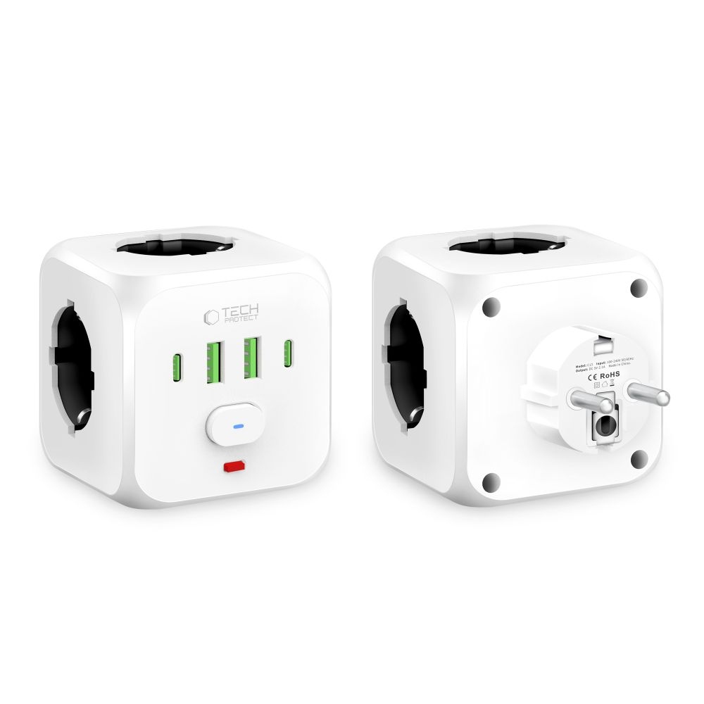 Tech-Protect Rozdvojka C13 PCL3X4 3x zásuvka 2x USB-A 2x USB-C - bílá