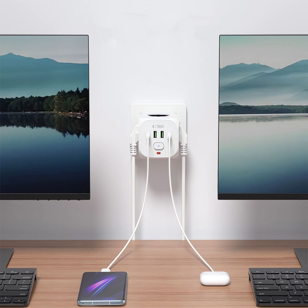 Tech-Protect Rozdvojka C13 PCL3X4 3x zásuvka 2x USB-A 2x USB-C - bílá