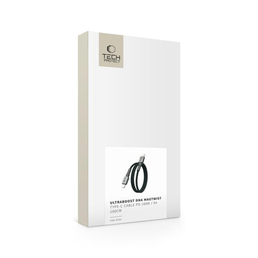 Tech-Protect UltraBoost DNA MagTwist  USB-C/USB-C kabel 100W 1m – šedý