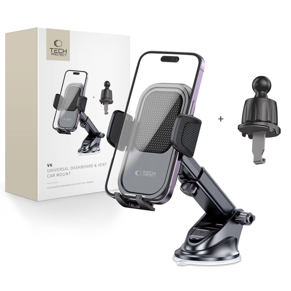 Tech-Protect V6 univerzální držák mobilu do auta na palubní desku i ventilaci - černý