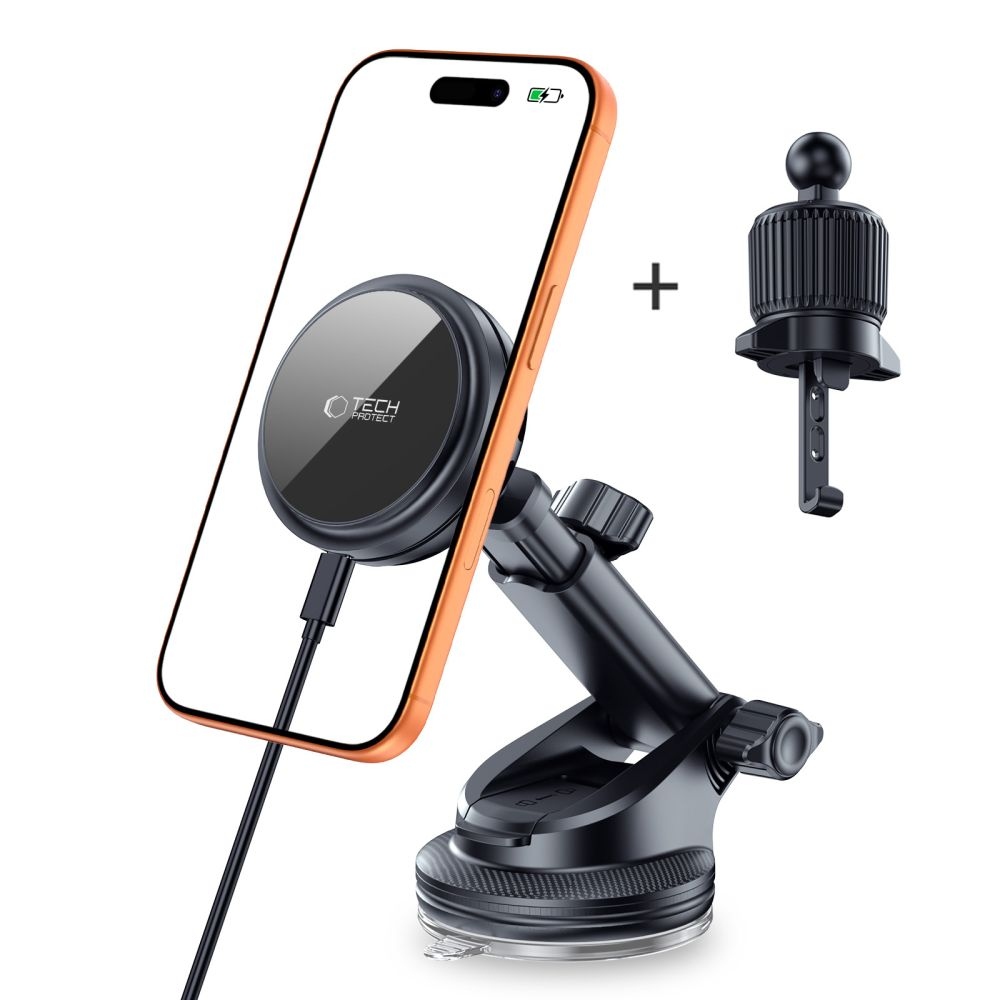 Tech-Protect V9 ArcticBoost MagSafe držák do auta s bezdrátovým nabíjením Qi2.2 25W - černý