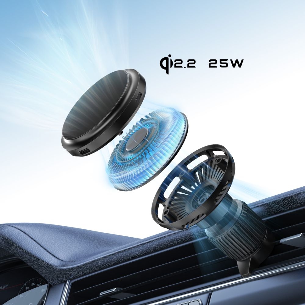 Tech-Protect V9 ArcticBoost MagSafe držák do auta s bezdrátovým nabíjením Qi2.2 25W - černý