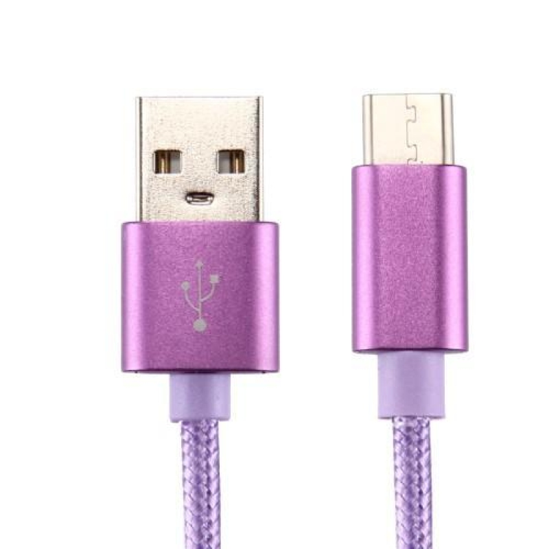 Texture tkaný micro USB Typ-C kabel pro synchronizaci a nabíjení / 3m - fialový
