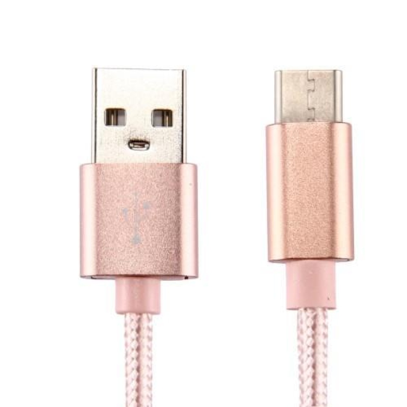 Texture tkaný micro USB Typ-C kabel pro synchronizaci a nabíjení / 3m - růžovozlatý