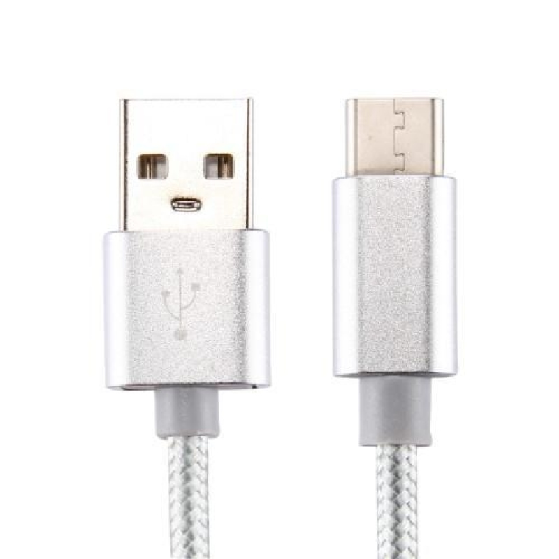 Texture tkaný micro USB Typ-C kabel pro synchronizaci a nabíjení / 3m - stříbrný