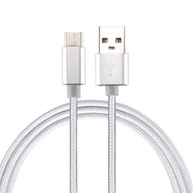 Texture tkaný micro USB Typ-C kabel pro synchronizaci a nabíjení / 3m - stříbrný