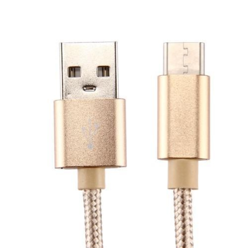 Texture tkaný micro USB Typ-C kabel pro synchronizaci a nabíjení / 3m - zlatý