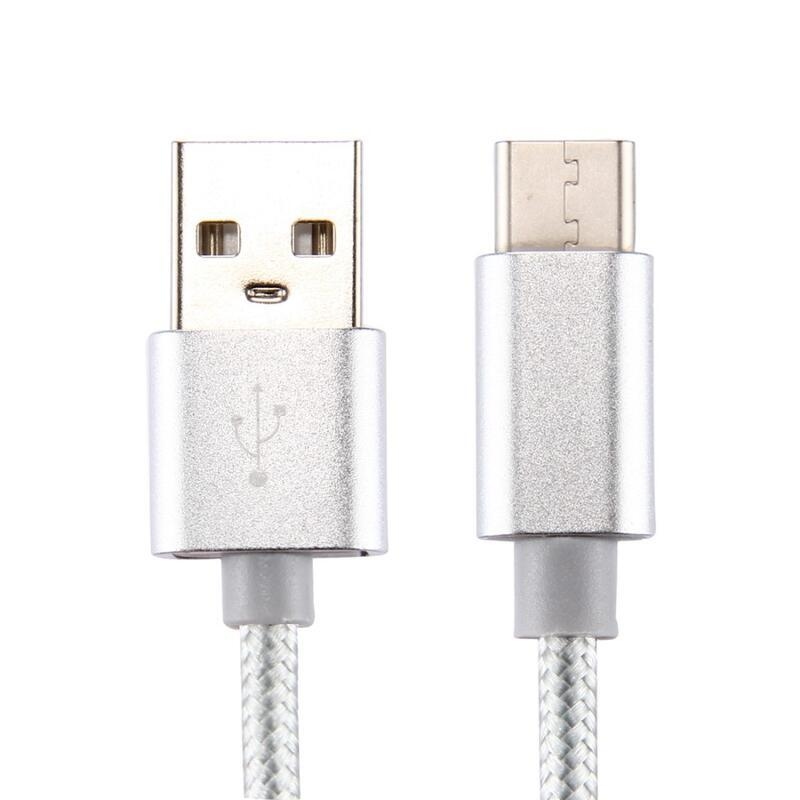 Texture tkaný micro USB Type-C kabel na nabíjení a synchronizaci / 1m - bílý