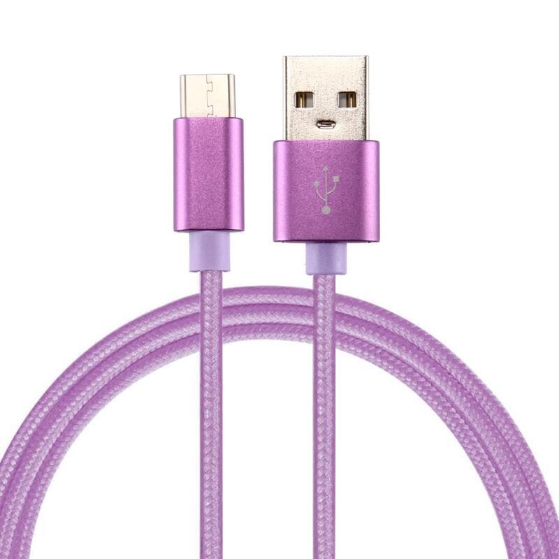 Texture tkaný micro USB Type-C kabel na nabíjení a synchronizaci / 1m - fialový