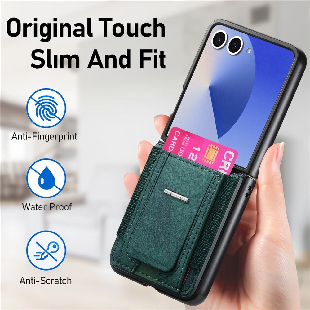Luxurious plastový kryt s umělou kůží na Samsung Galaxy Z Flip7 5G - zelený