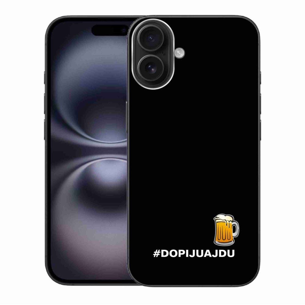 Gelový kryt mmCase na iPhone 16 Plus - pivní motiv 1 černé pozadí