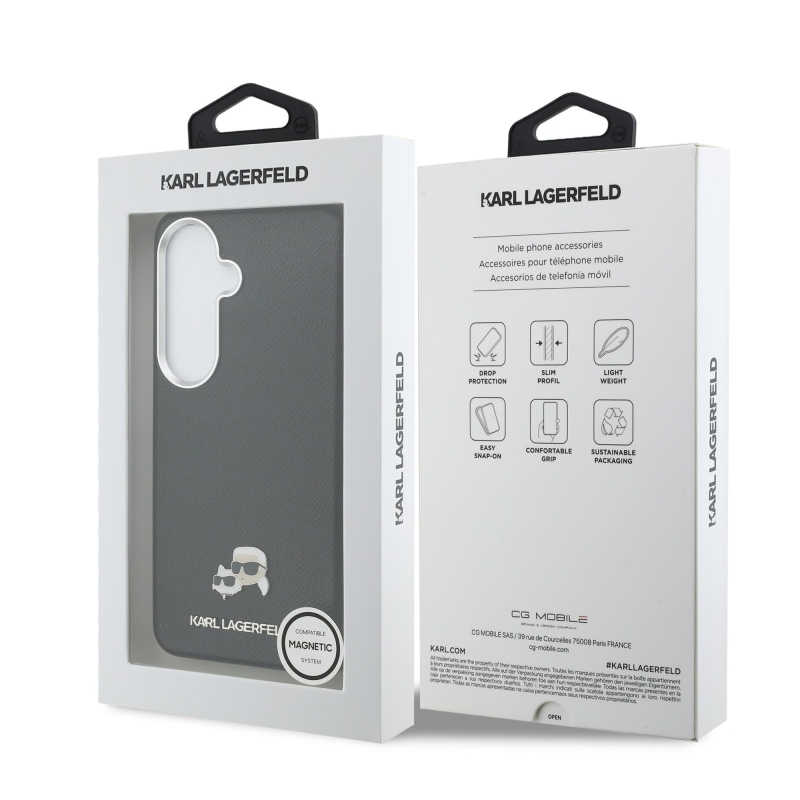 Karl Lagerfeld Grained PU Leather K&CH Heads Magnetic Zadní Kryt pro Samsung Galaxy S26+ Black