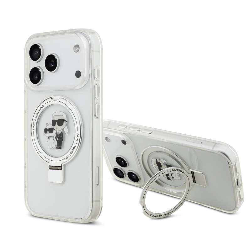 Karl Lagerfeld Ringstand Karl and Choupette MagSafe Zadní Kryt pro iPhone 17 Pro White