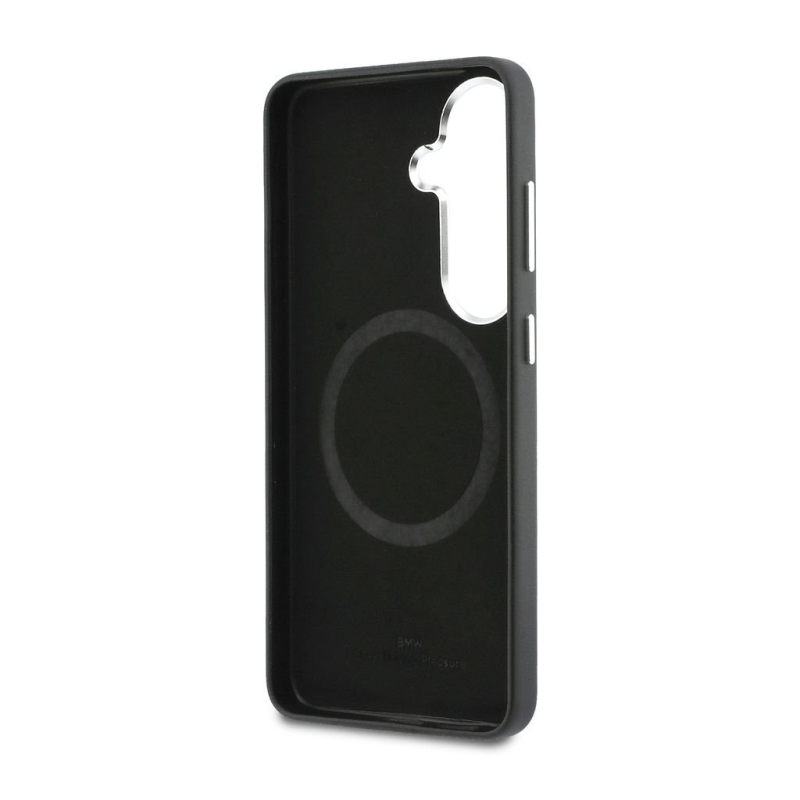 BMW Signature PU Leather Metal Logo Magnetic Zadní kryt pro Samsung Galaxy S26+ Black