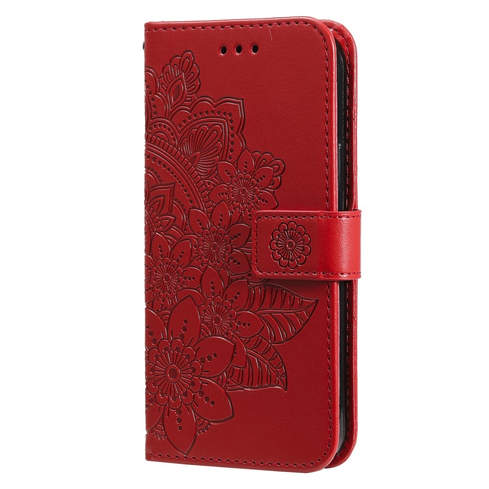 Floral knížkové pouzdro na Samsung Galaxy S25+ - červené