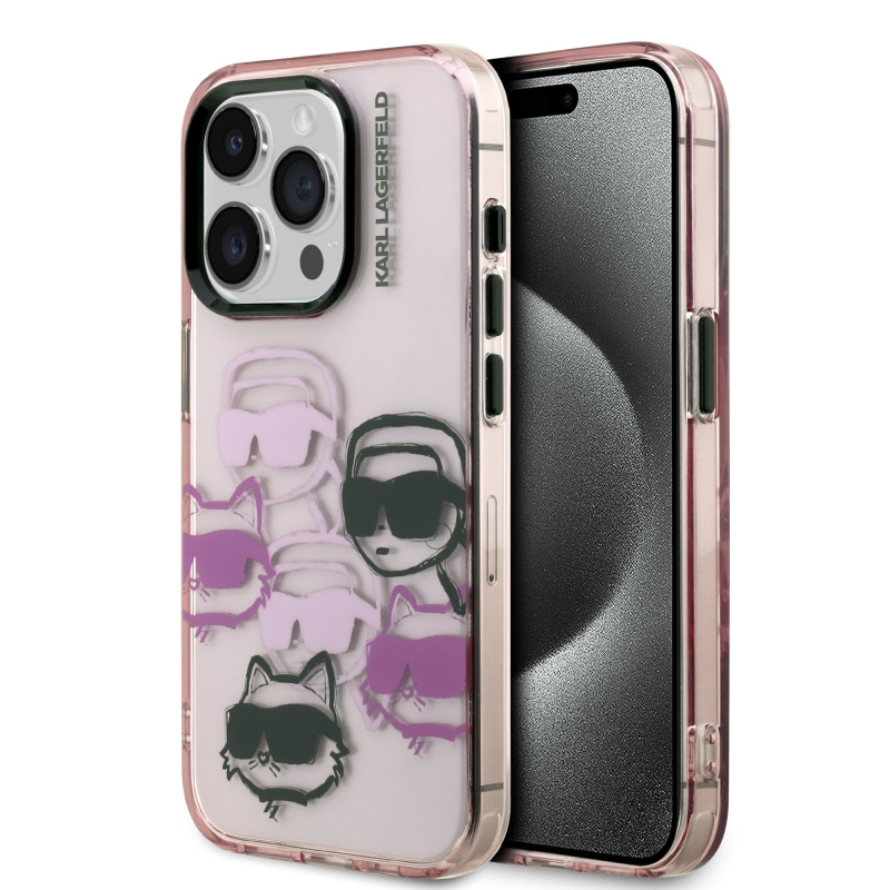Karl Lagerfeld IML Multi K&CH Heads Zadní Kryt pro iPhone 15 Pro Pink