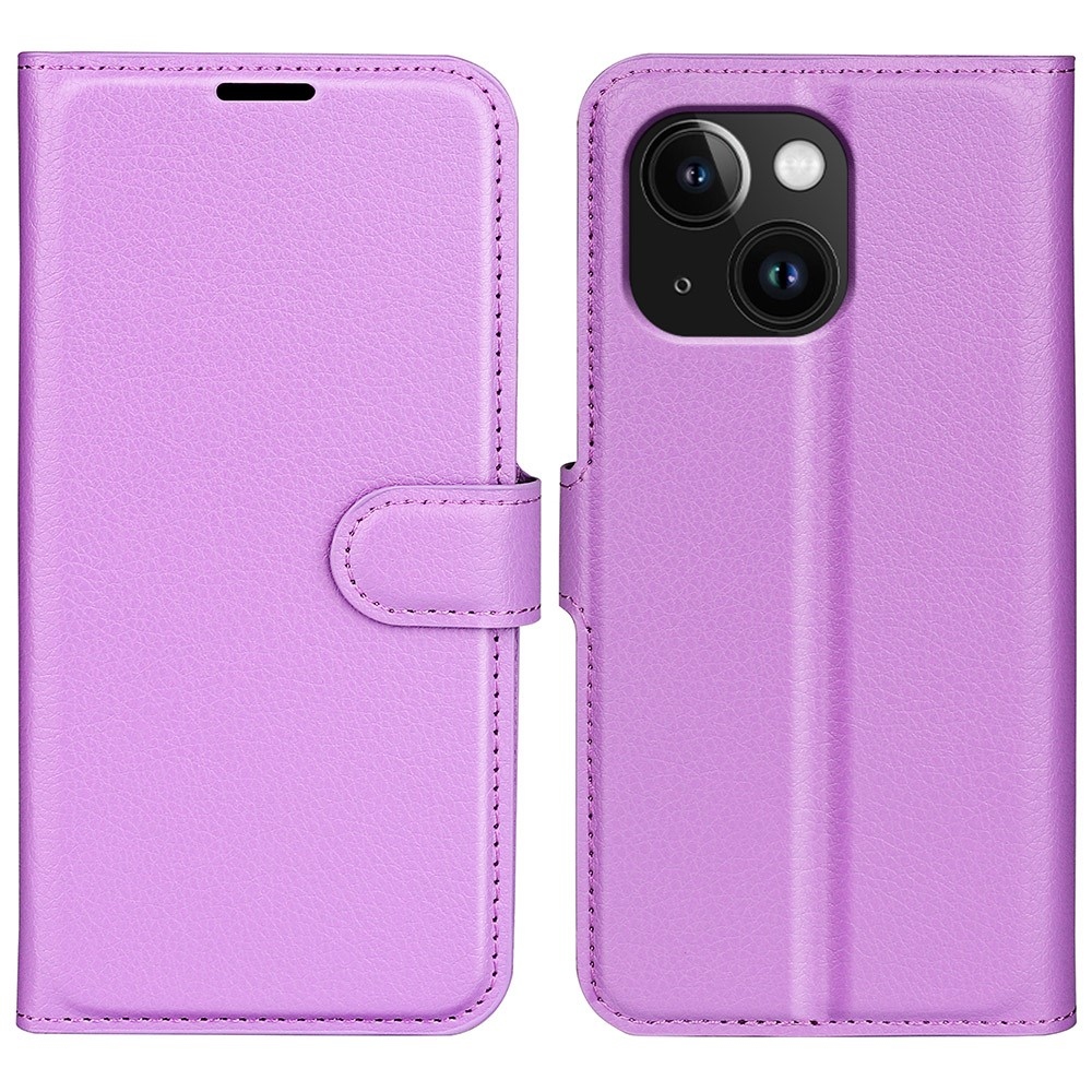 Litchi knížkové pouzdro na iPhone 15 - fialové