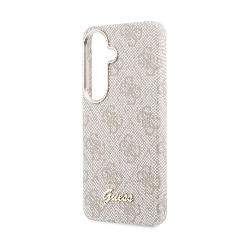 Guess PU 4G Script Metal Logo Magnetic Zadní Kryt pro Samsung Galaxy S26 Pink