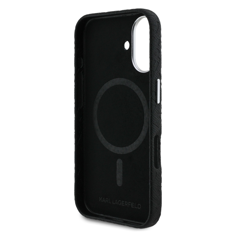 Karl Lagerfeld Grained PU Repeated Logo MagSafe Zadní Kryt pro iPhone 16 Black