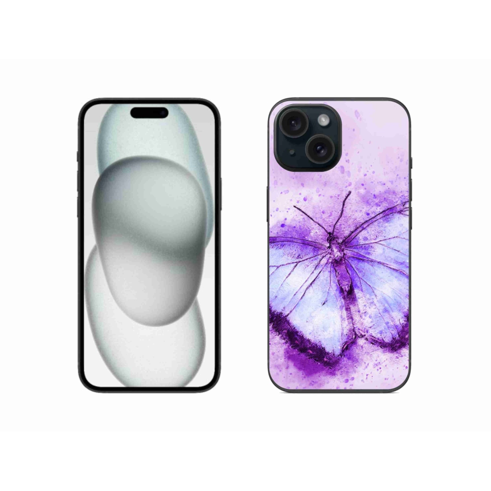Gelový kryt mmCase na iPhone 15 - fialový motýl