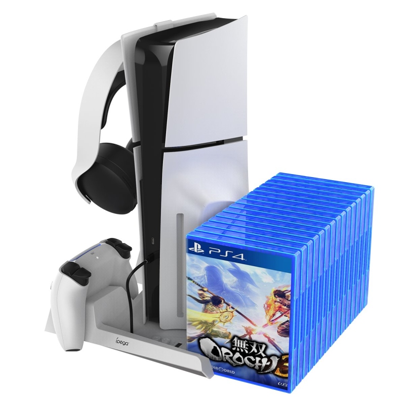iPega P5S023 Multifunkční Nabíjecí RGB Stojan s Chlazením pro PS5/PS5 Slim White
