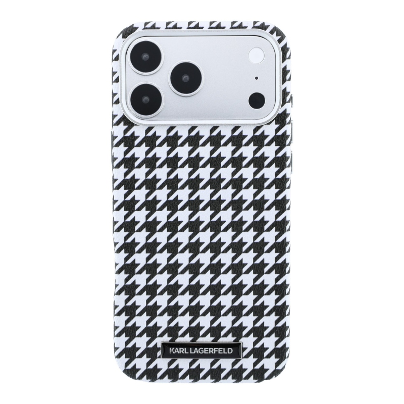 Karl Lagerfeld PU Houndstooth Resin Plate MagSafe Zadní Kryt pro iPhone 17 Pro Max Black