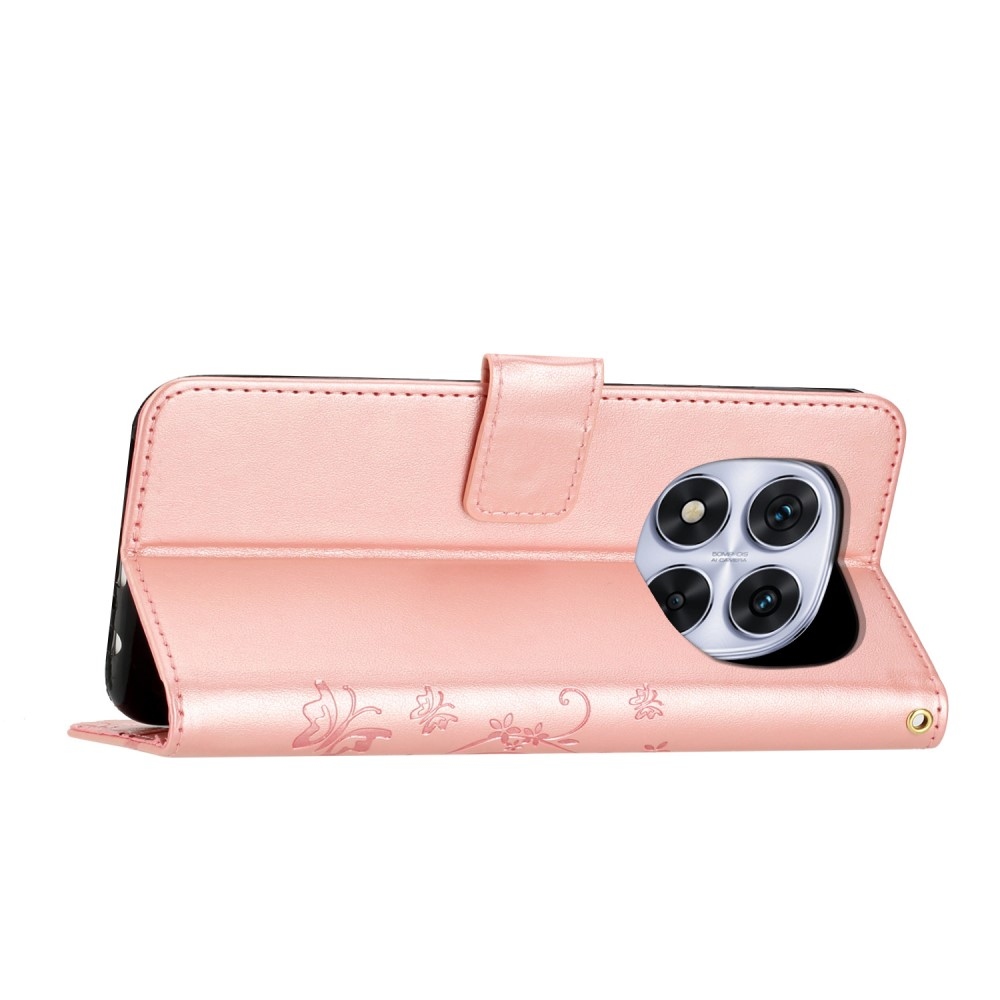 Flowers knížkové pouzdro na Xiaomi Redmi Note 14 Pro 5G/Poco X7 5G - růžovozlaté