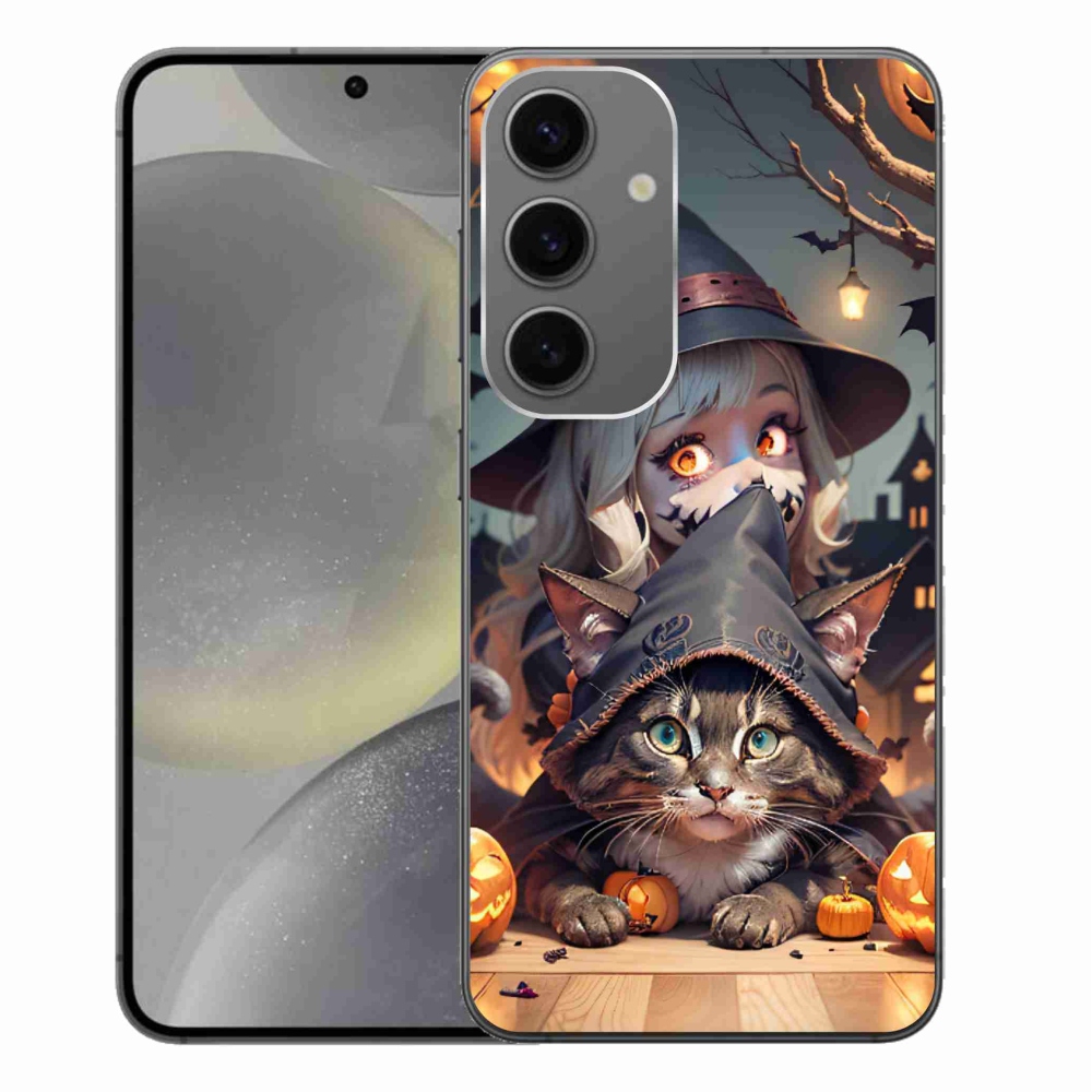 Gelový kryt mmCase na Samsung Galaxy S24+ - čarodějnice s kočkou