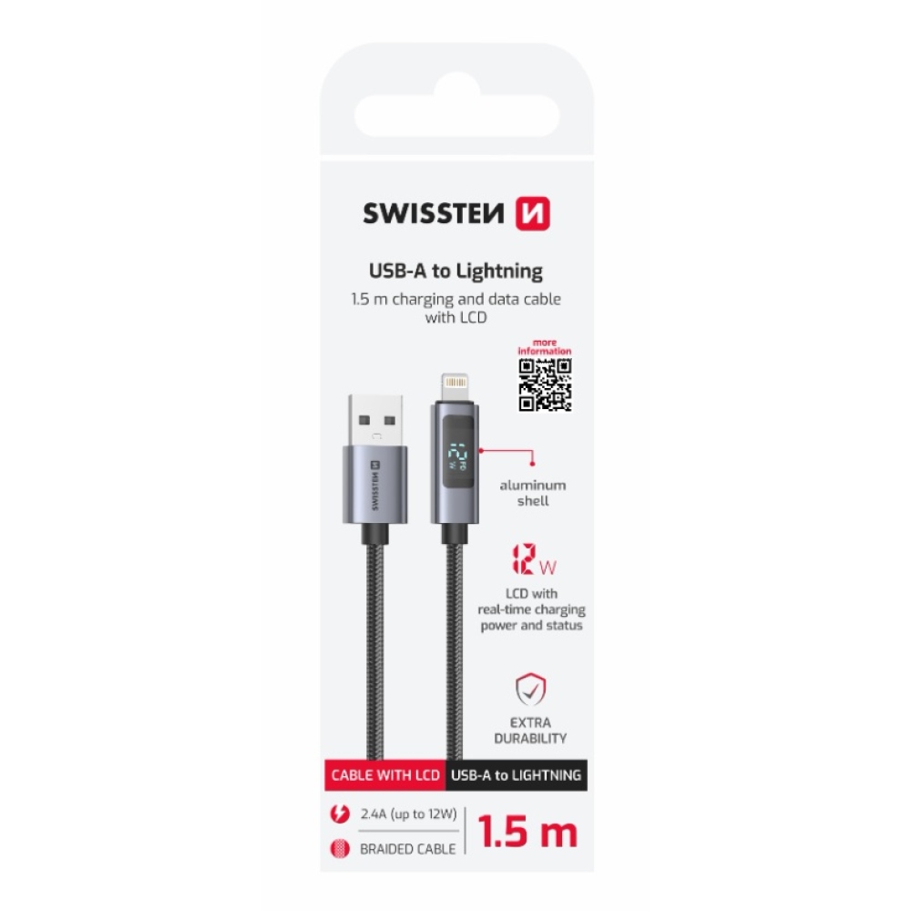 Swissten LCD kabel USB-A / Lightning 1,5m
