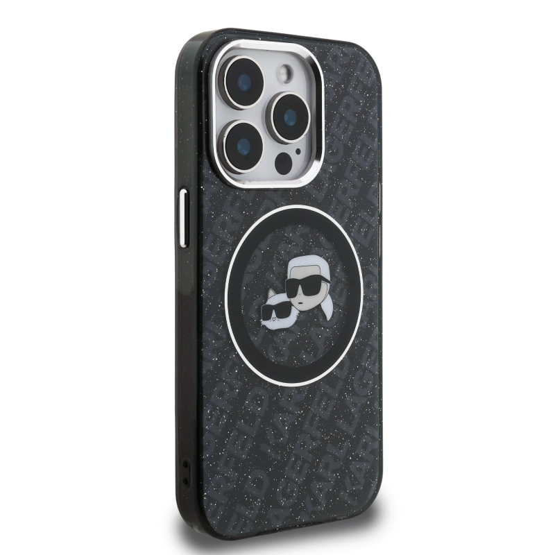 Karl Lagerfeld IML K&CH Heads Repeated Logo MagSafe Zadní Kryt pro iPhone 15 Pro Black