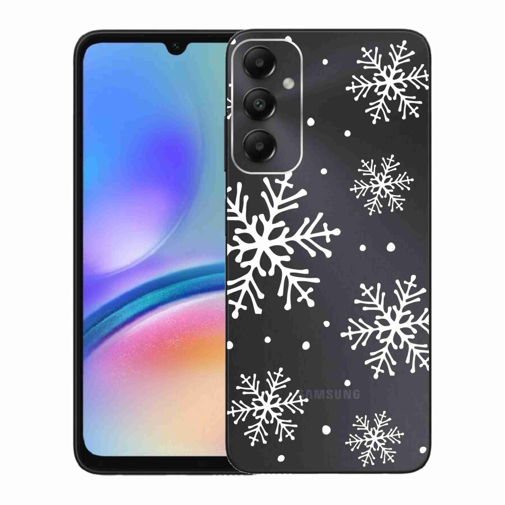 Gelový kryt mmCase na Samsung Galaxy A05s - bílé vločky na průhledném pozadí